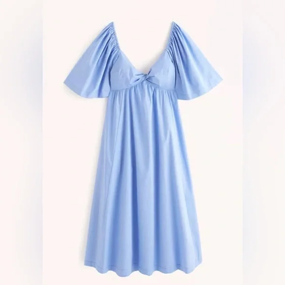 Abercrombie & Fitch Angel Sleeve Twist Front Midi Dress Blue Size Medium Petite - Picture 2 of 11